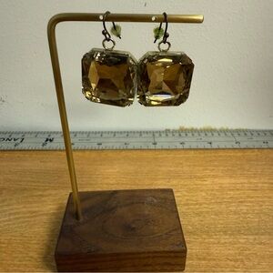 Smoky Amber Square Crystal Drop Earrings - Unbranded